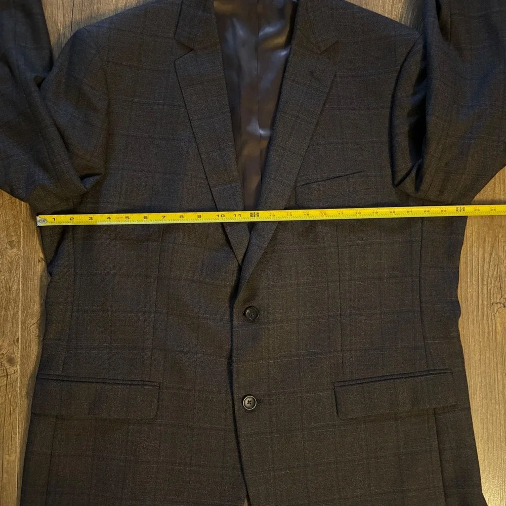 Pronto Uomo Platinum‎ Blazer Charcoal Grey Brown Windowpane 100% Wool 48 Long